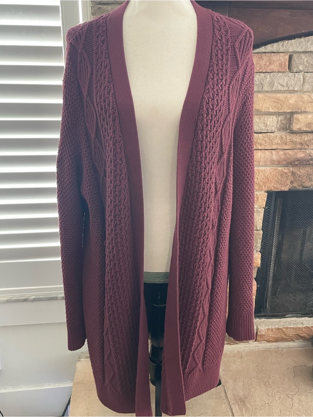 L.L. Bean signature  burgundy maroon chunky knit large long cardigan sweater